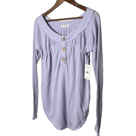 Free People Must Have Henley Top Lilac Waffle Knit - Picture 3 of 9